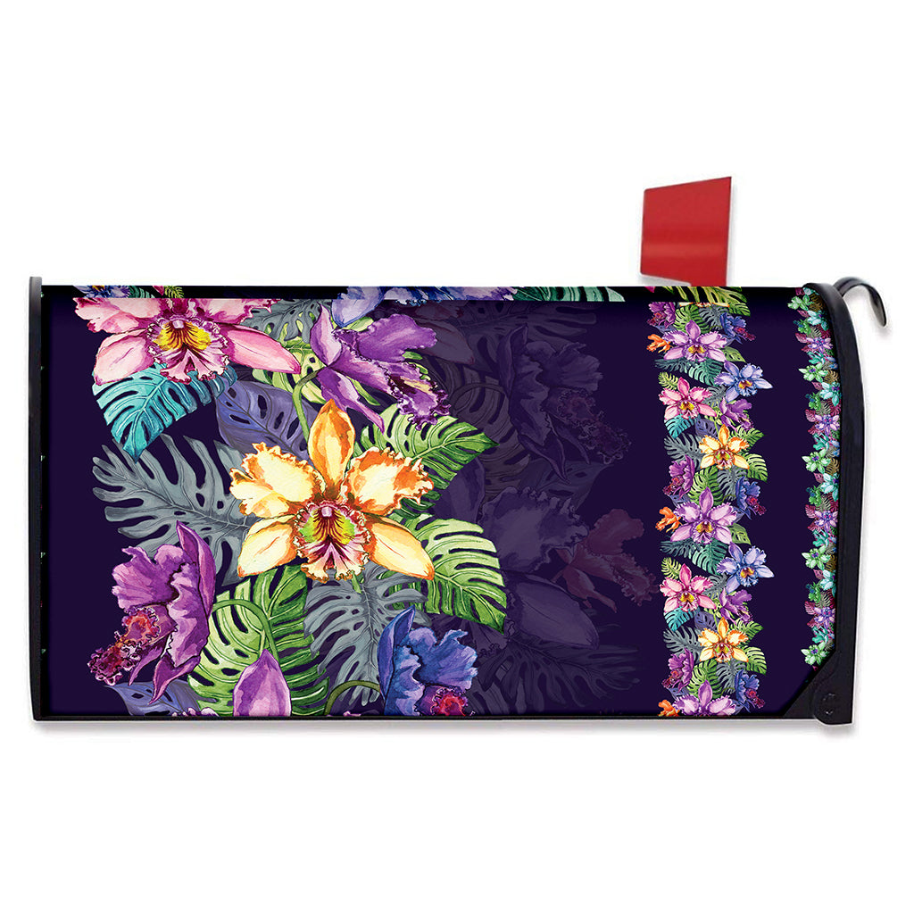 Colorful Watercolor Cattleya Print Mailbox Cover