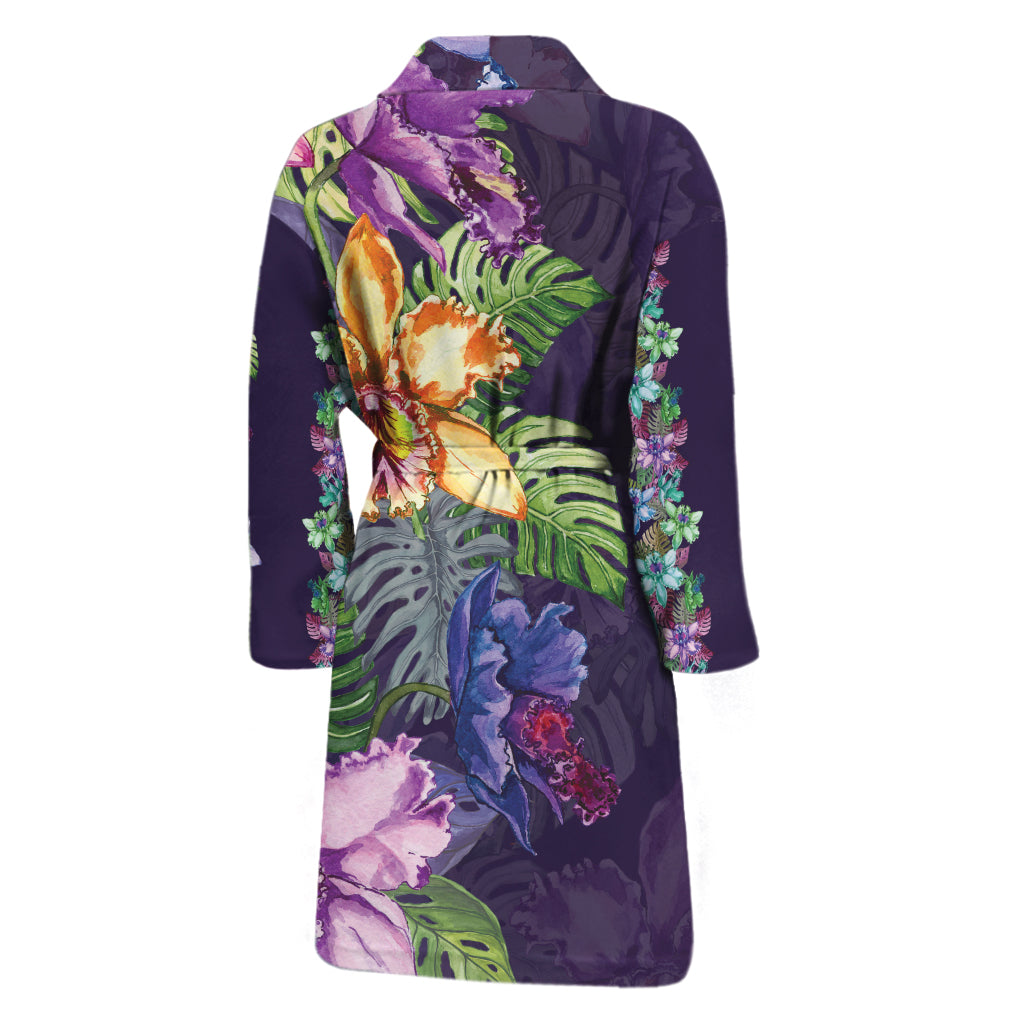 Colorful Watercolor Cattleya Print Men's Bathrobe