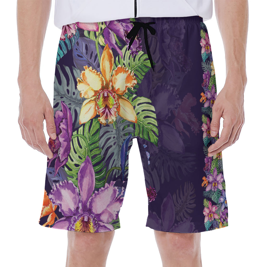 Colorful Watercolor Cattleya Print Men's Beach Shorts