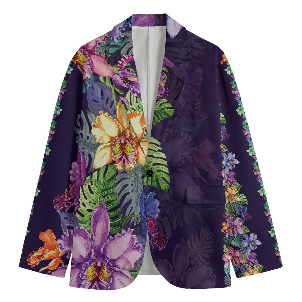 Colorful Watercolor Cattleya Print Men's Blazer