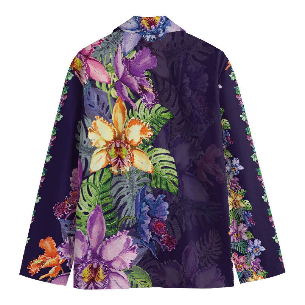 Colorful Watercolor Cattleya Print Men's Blazer