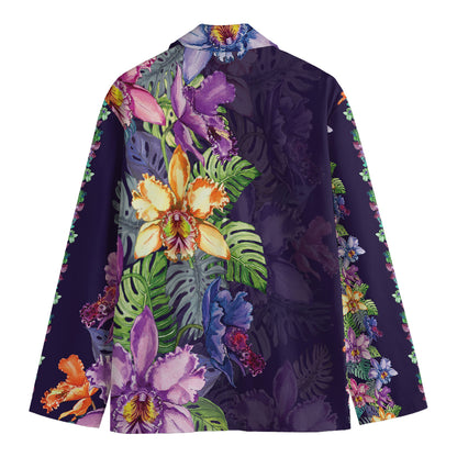 Colorful Watercolor Cattleya Print Men's Blazer