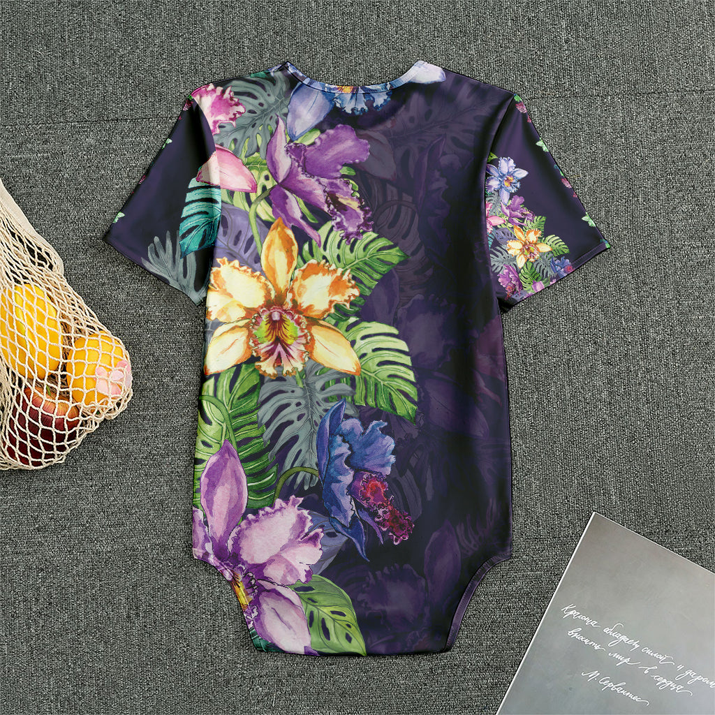 Colorful Watercolor Cattleya Print Men's Bodysuit