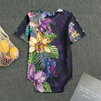 Colorful Watercolor Cattleya Print Men's Bodysuit