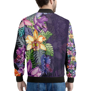 Colorful Watercolor Cattleya Print Men's Bomber Jacket