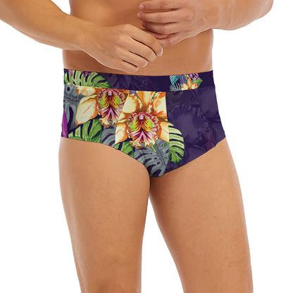 Colorful Watercolor Cattleya Print Men's Briefs