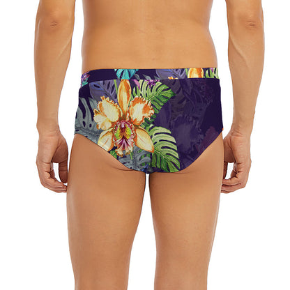 Colorful Watercolor Cattleya Print Men's Briefs
