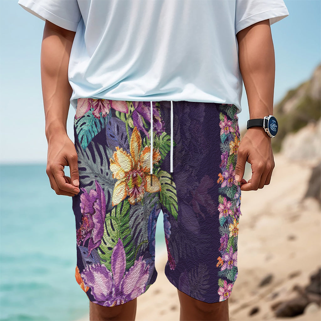 Colorful Watercolor Cattleya Print Men's Cargo Shorts