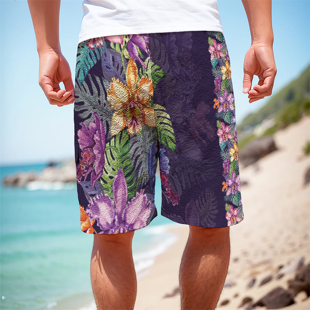 Colorful Watercolor Cattleya Print Men's Cargo Shorts