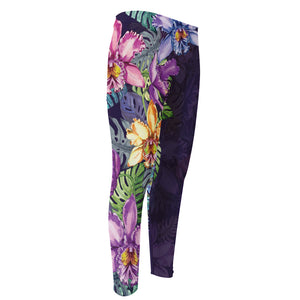 Colorful Watercolor Cattleya Print Men's Compression Pants