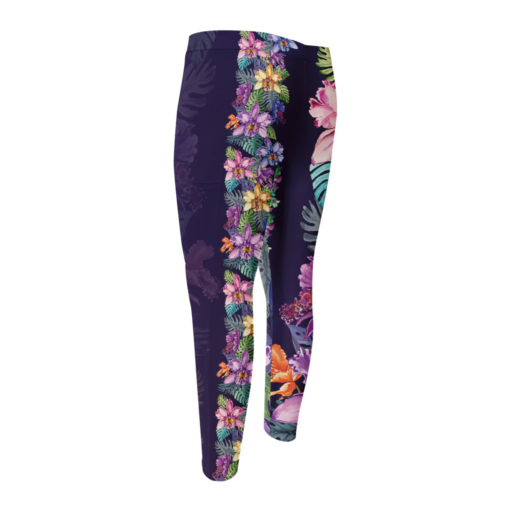 Colorful Watercolor Cattleya Print Men's Compression Pants