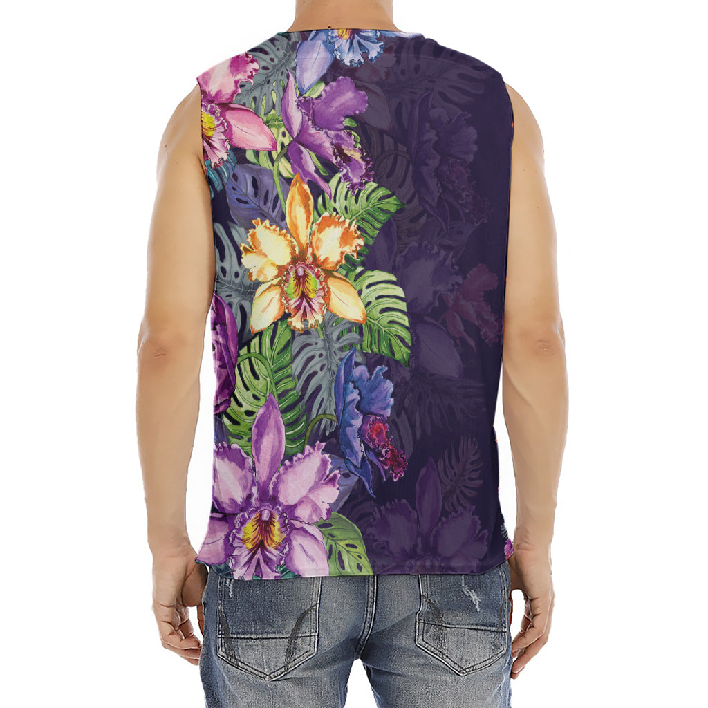 Colorful Watercolor Cattleya Print Men's Fitness Tank Top