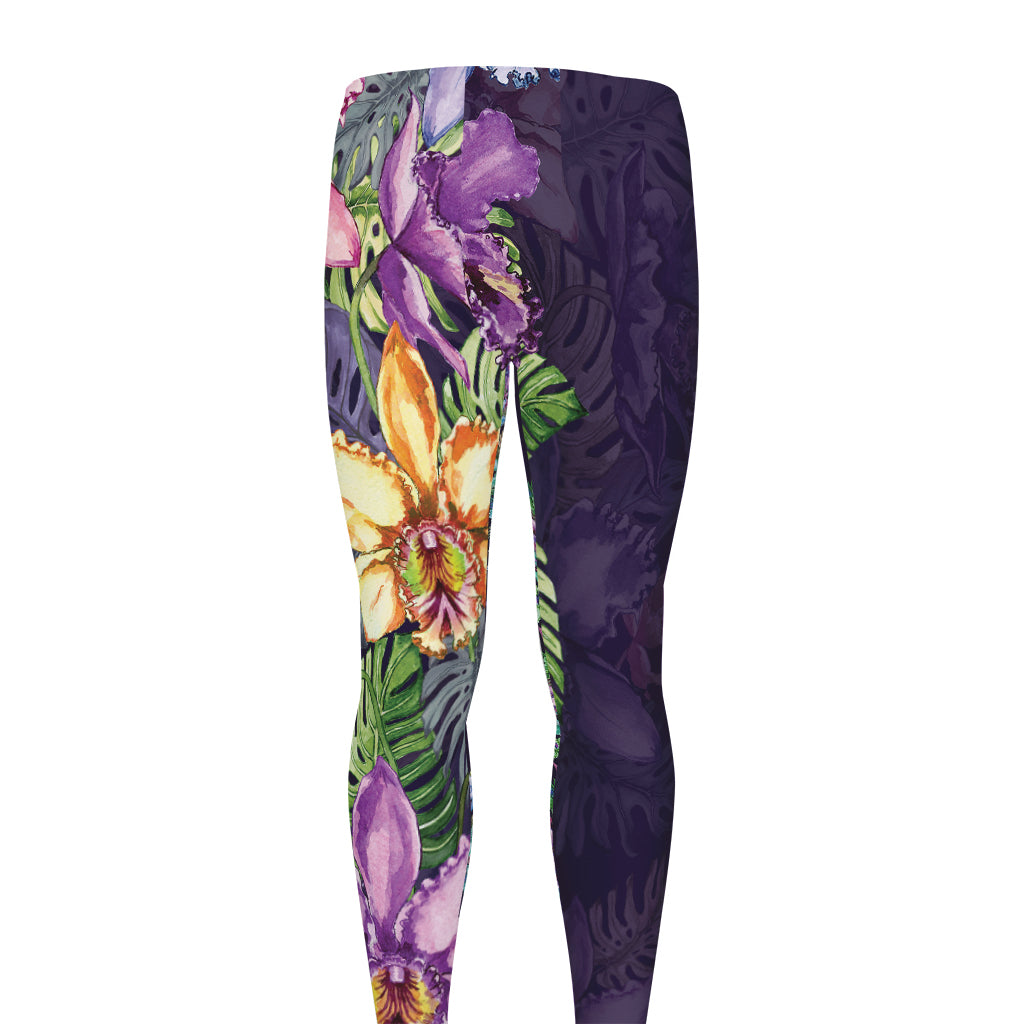 Colorful Watercolor Cattleya Print Men's leggings