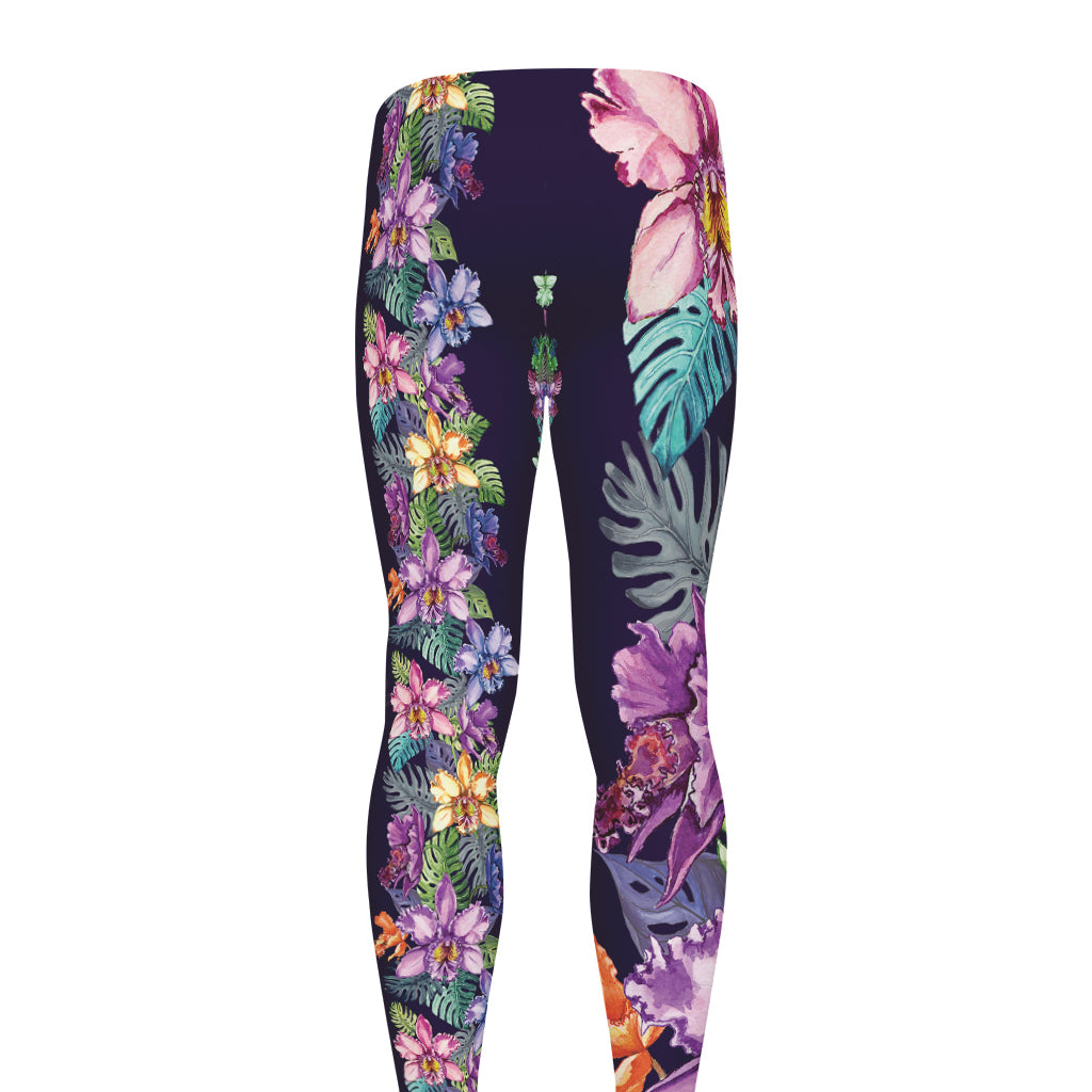 Colorful Watercolor Cattleya Print Men's leggings