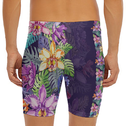 Colorful Watercolor Cattleya Print Men's Long Boxer Briefs