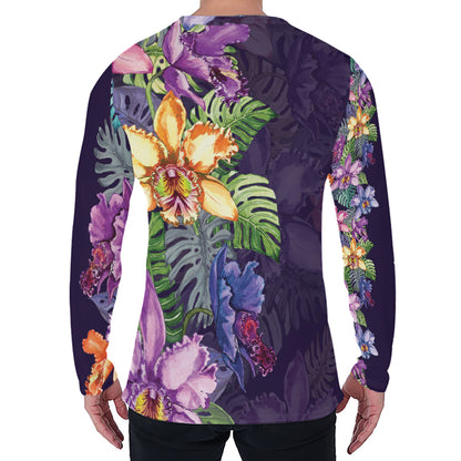 Colorful Watercolor Cattleya Print Men's Long Sleeve T-Shirt