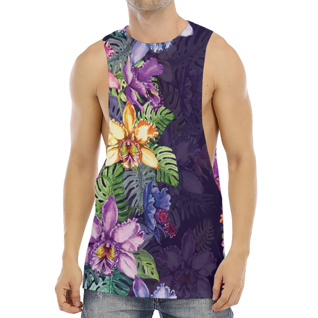 Colorful Watercolor Cattleya Print Men's Muscle Tank Top