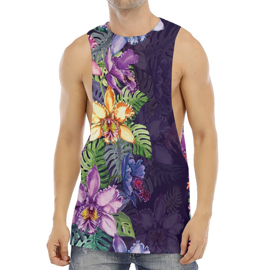 Colorful Watercolor Cattleya Print Men's Muscle Tank Top