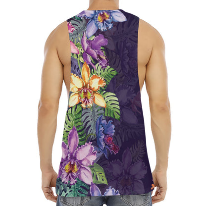 Colorful Watercolor Cattleya Print Men's Muscle Tank Top