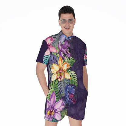 Colorful Watercolor Cattleya Print Men's Rompers