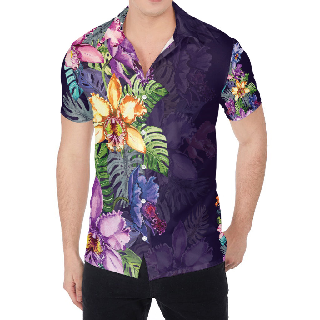 Colorful Watercolor Cattleya Print Men's Shirt