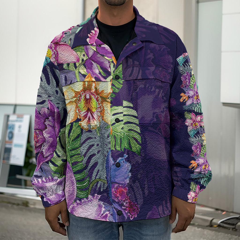Colorful Watercolor Cattleya Print Men's Shirt Jacket