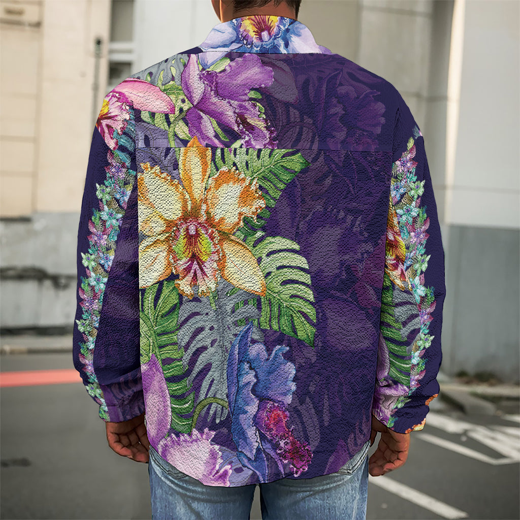 Colorful Watercolor Cattleya Print Men's Shirt Jacket