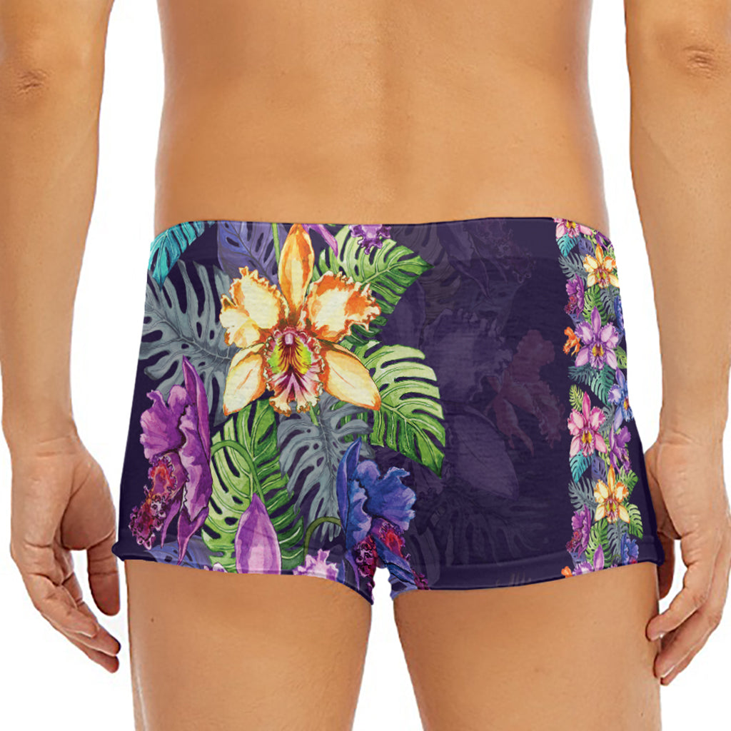 Colorful Watercolor Cattleya Print Men's Short Boxer Briefs