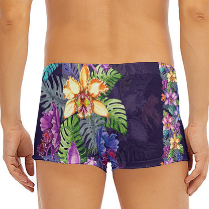 Colorful Watercolor Cattleya Print Men's Short Boxer Briefs
