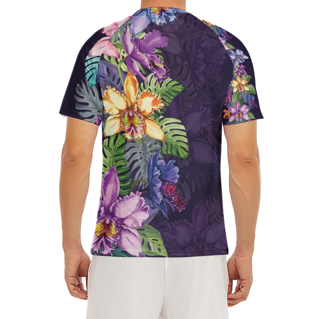 Colorful Watercolor Cattleya Print Men's Short Sleeve Rash Guard