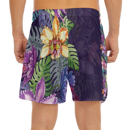 Colorful Watercolor Cattleya Print Men's Split Running Shorts