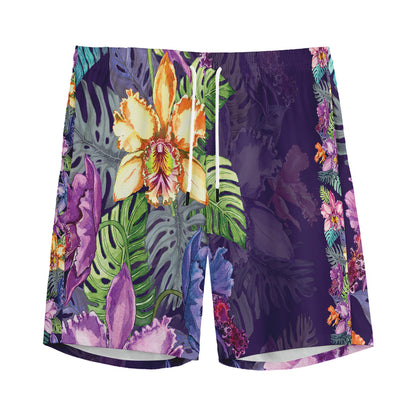 Colorful Watercolor Cattleya Print Men's Sports Shorts