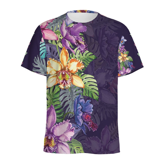 Colorful Watercolor Cattleya Print Men's Sports T-Shirt