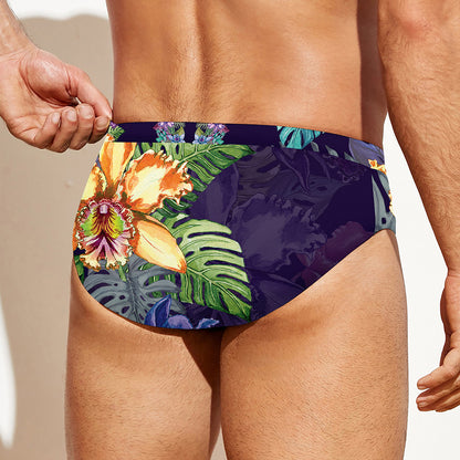 Colorful Watercolor Cattleya Print Men's Swim Briefs