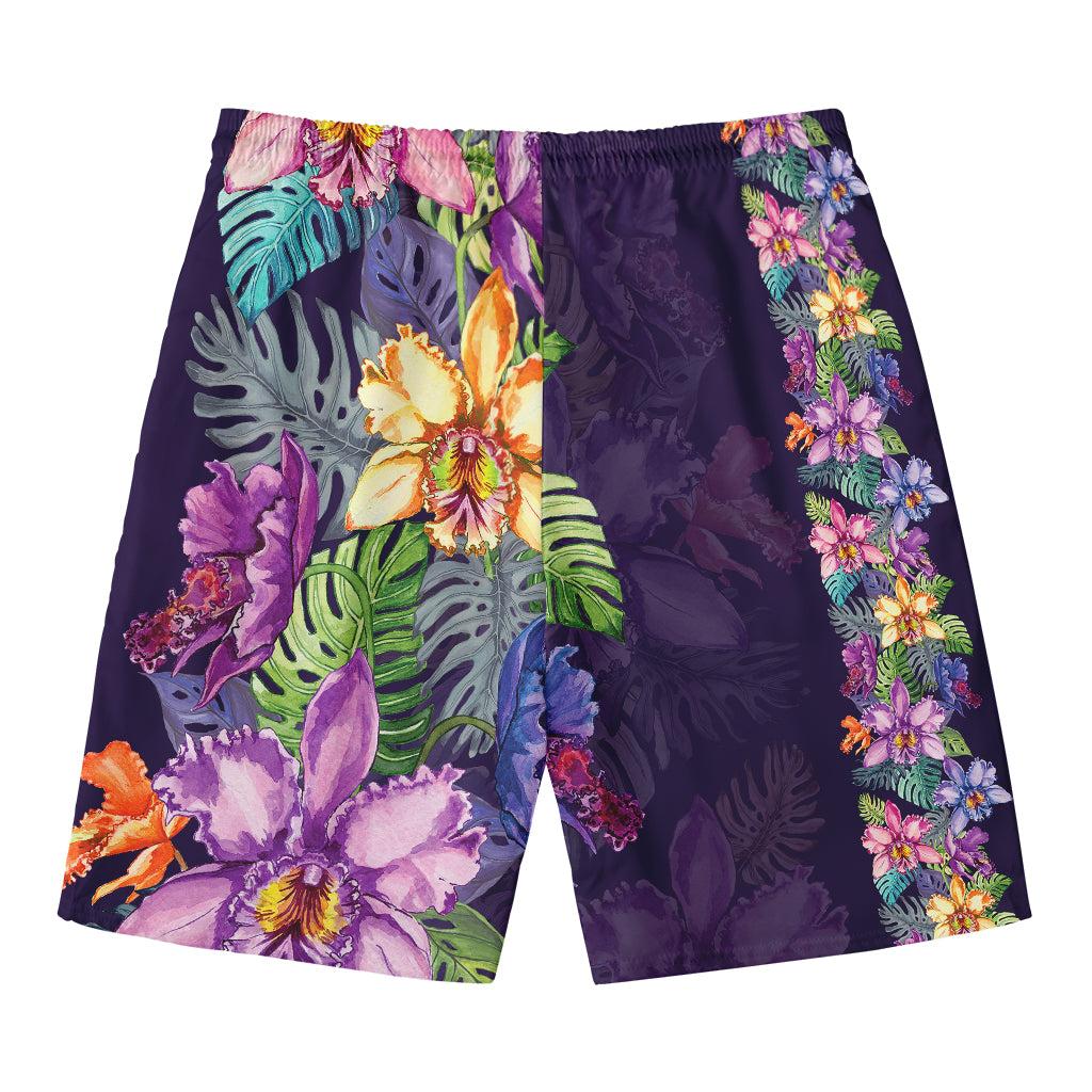 Colorful Watercolor Cattleya Print Men's Swim Trunks