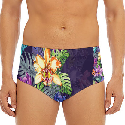 Colorful Watercolor Cattleya Print Men's Triangle Swim Briefs