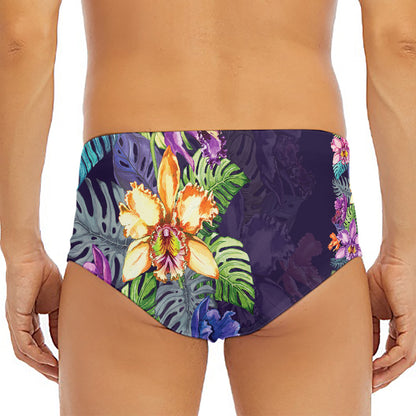Colorful Watercolor Cattleya Print Men's Triangle Swim Briefs