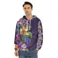 Colorful Watercolor Cattleya Print Men's Velvet Pullover Hoodie