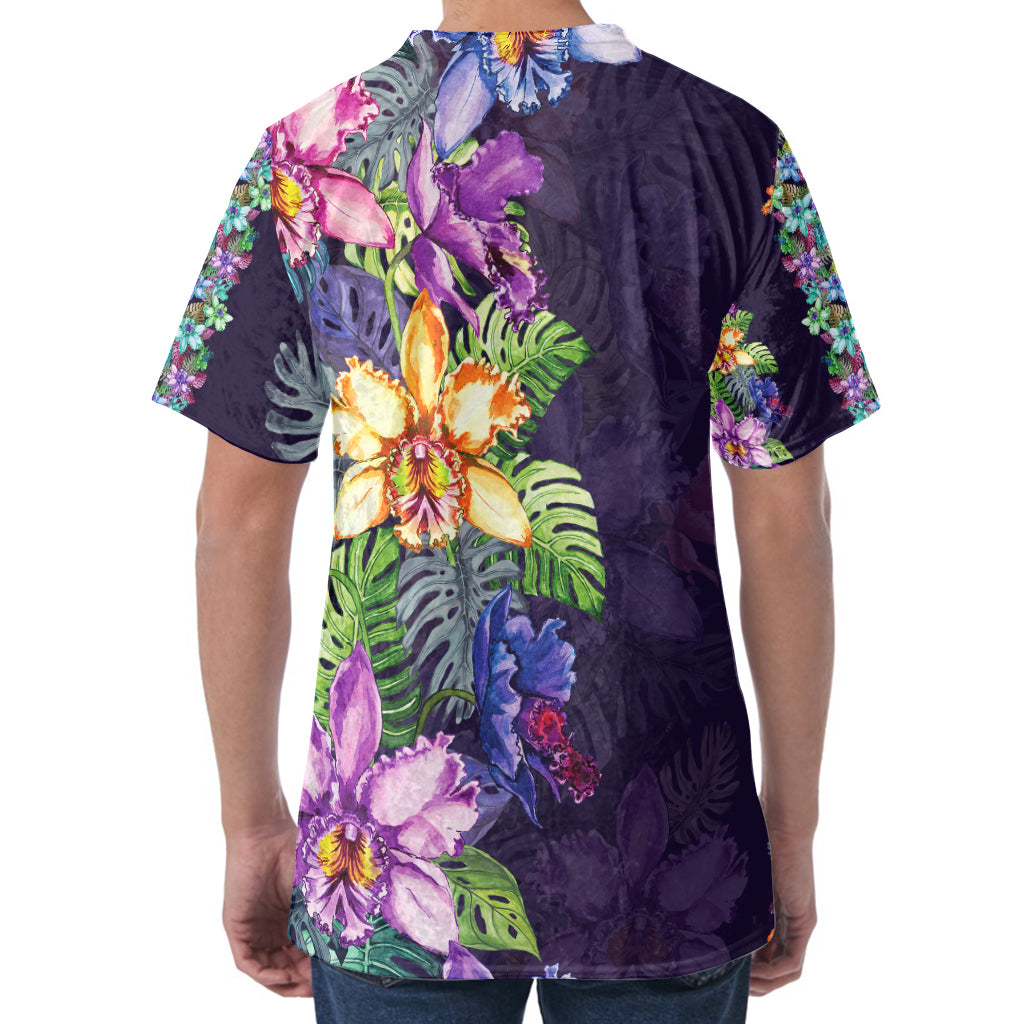 Colorful Watercolor Cattleya Print Men's Velvet T-Shirt