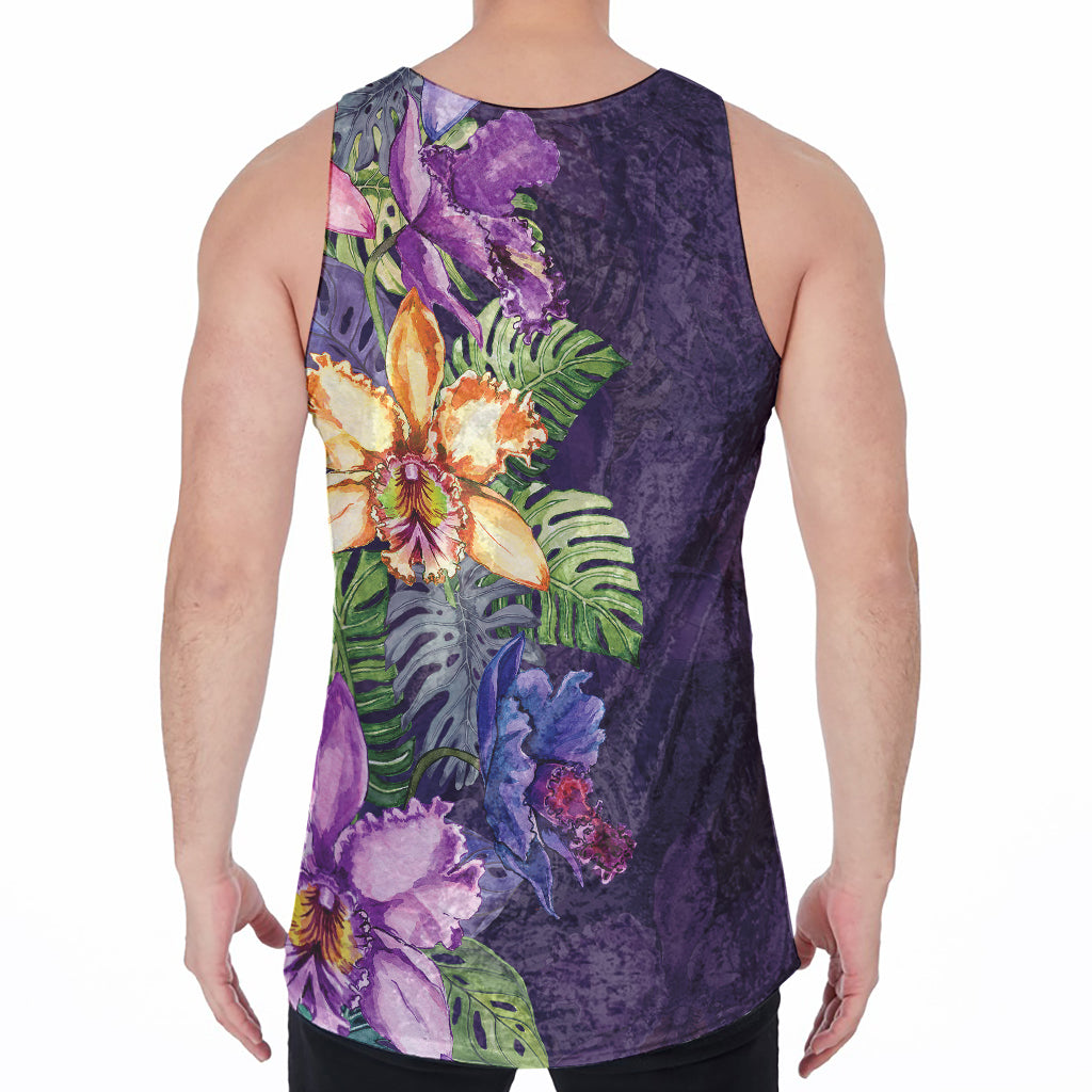 Colorful Watercolor Cattleya Print Men's Velvet Tank Top