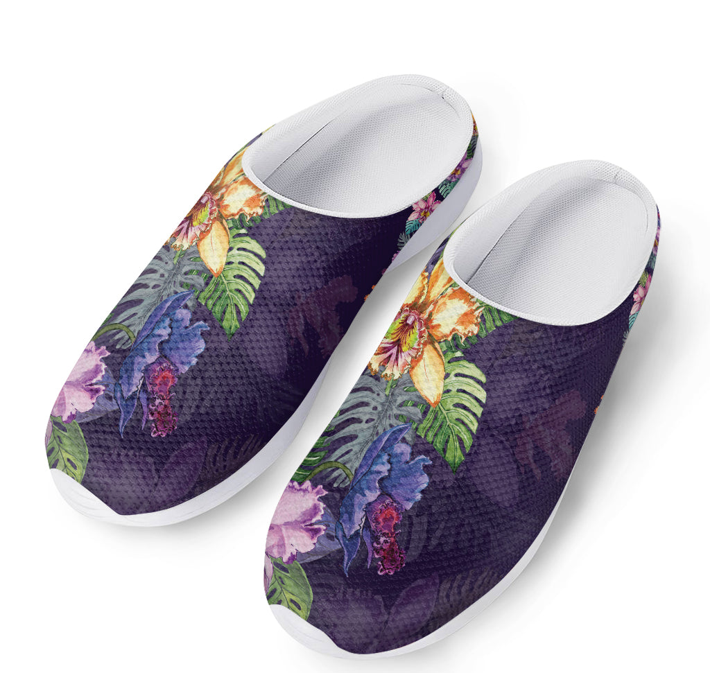 Colorful Watercolor Cattleya Print Mesh Casual Shoes