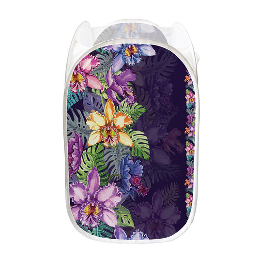 Colorful Watercolor Cattleya Print Mesh Laundry Hamper
