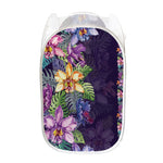 Colorful Watercolor Cattleya Print Mesh Laundry Hamper