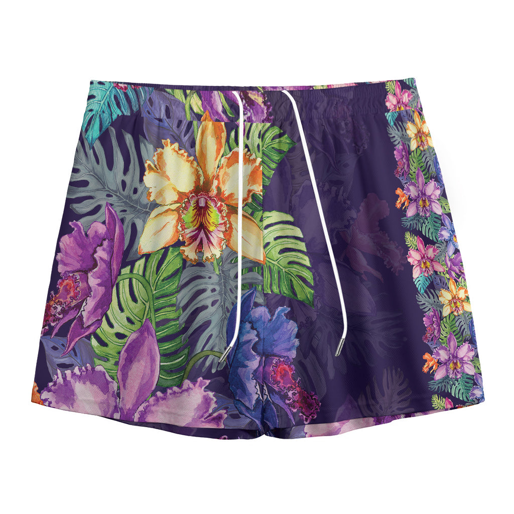 Colorful Watercolor Cattleya Print Mesh Shorts