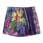 Colorful Watercolor Cattleya Print Mesh Shorts