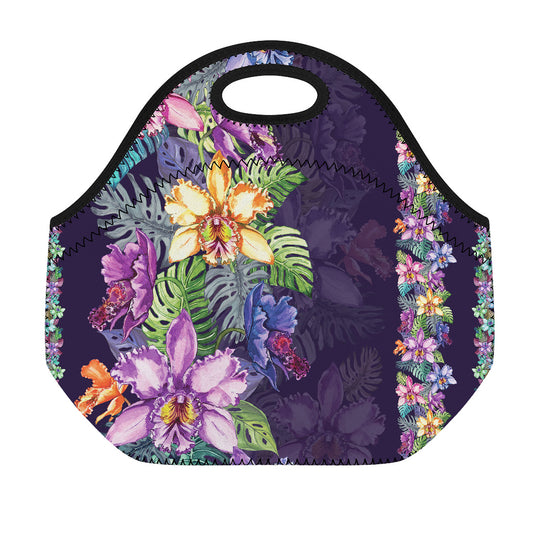 Colorful Watercolor Cattleya Print Neoprene Lunch Bag