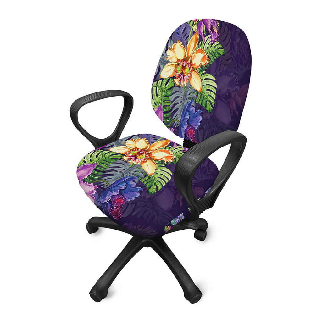 Colorful Watercolor Cattleya Print Office Chair Cover