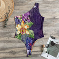 Colorful Watercolor Cattleya Print One Shoulder Bodysuit