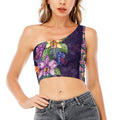 Colorful Watercolor Cattleya Print One Shoulder Crop Top