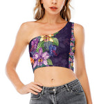 Colorful Watercolor Cattleya Print One Shoulder Crop Top